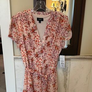 MSK Pink and Orange Floral Midi Dress